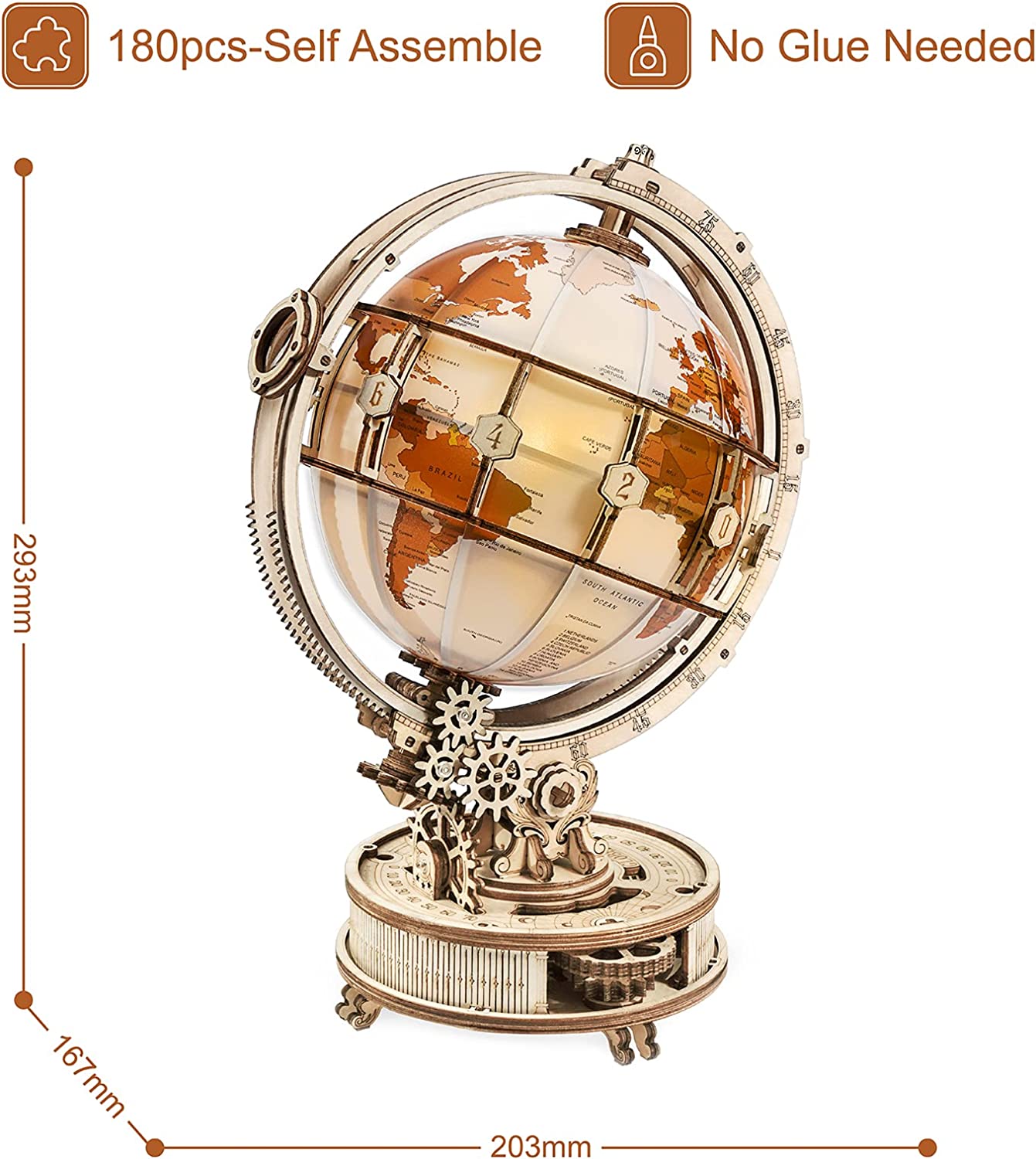 3D wooden globe model kit with 180 pieces self assemble no glue needed wooden globe toy