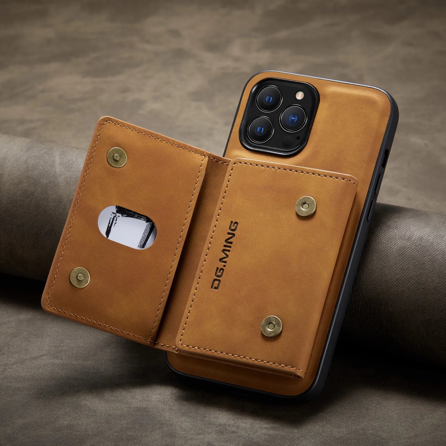 Stylish detachable phone wallet with card slots, made from high-quality leather for convenience and organization