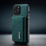 detachable phone wallet with card slots in green leather for convenient storage