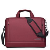 Lightweight waterproof laptop briefcase in burgundy with adjustable shoulder strap and dual handles