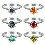 925 Sterling Silver Moissanite Classic Multicolor 6-claw Eternity Engagement Ring