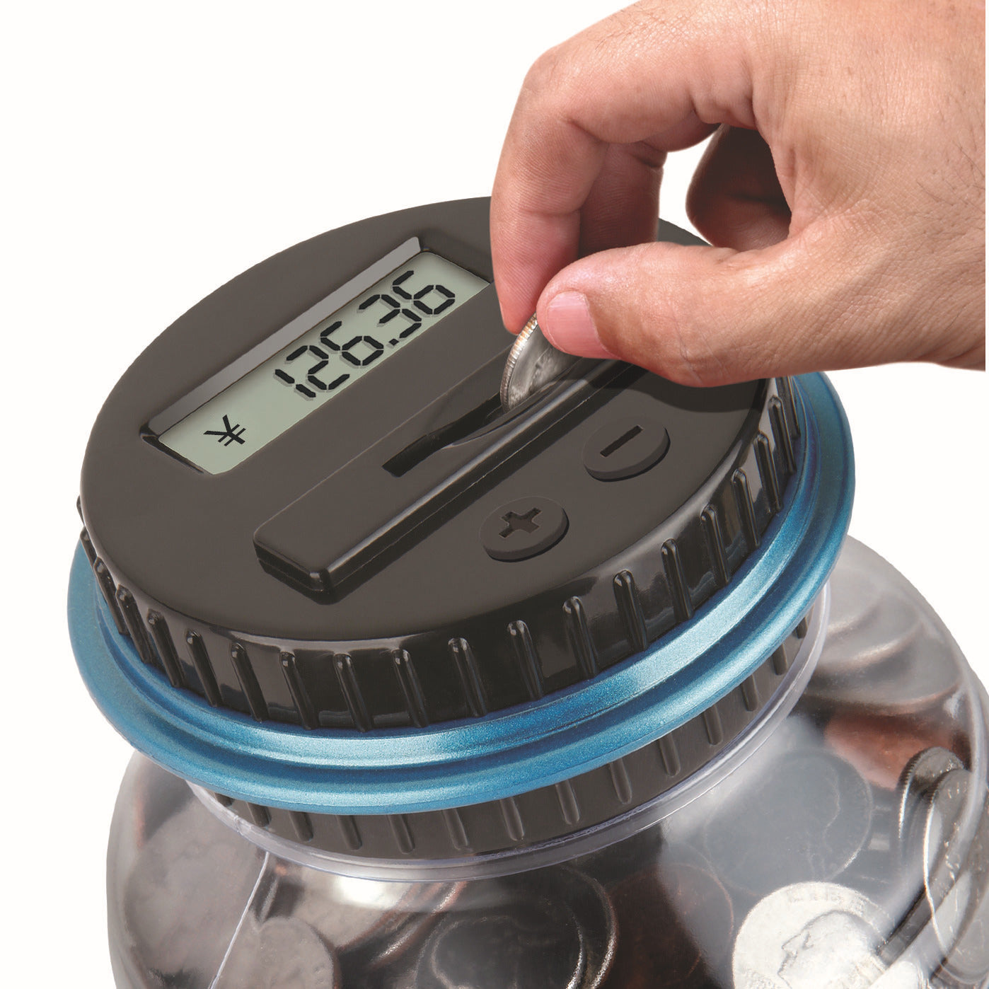 Electronic coin counter jar with digital display for easy coin counting and storage