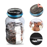 Clear electronic coin counter jar with LCD display for easy coin counting and storage