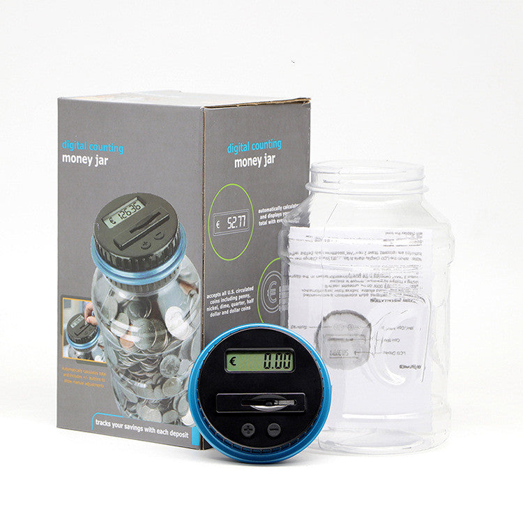 electronic coin counter jar with digital display and clear jar for tracking savings