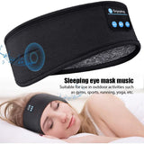 black sleeping headband bluetooth elastic sleep eye-mask with headphones mic for side sleepers shown on woman lying on pillow