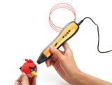four-colour 3D printing drawing pens for kids in use, creating art on a red character toy