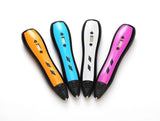 Four-colour 3D printing drawing pens for kids in orange, blue, white, and pink