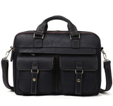 15.6-inch genuine cowhide leather business bag with multiple pockets and detachable shoulder strap
