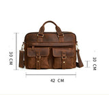 15.6-inch genuine cowhide leather business bag with multiple pockets for organization