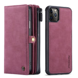 Handmade leather phone wallet in plum with multiple card slots and a secure closure