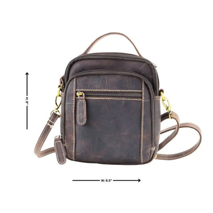 Hunter genuine leather crossbody bag with adjustable strap and multiple pockets for convenience