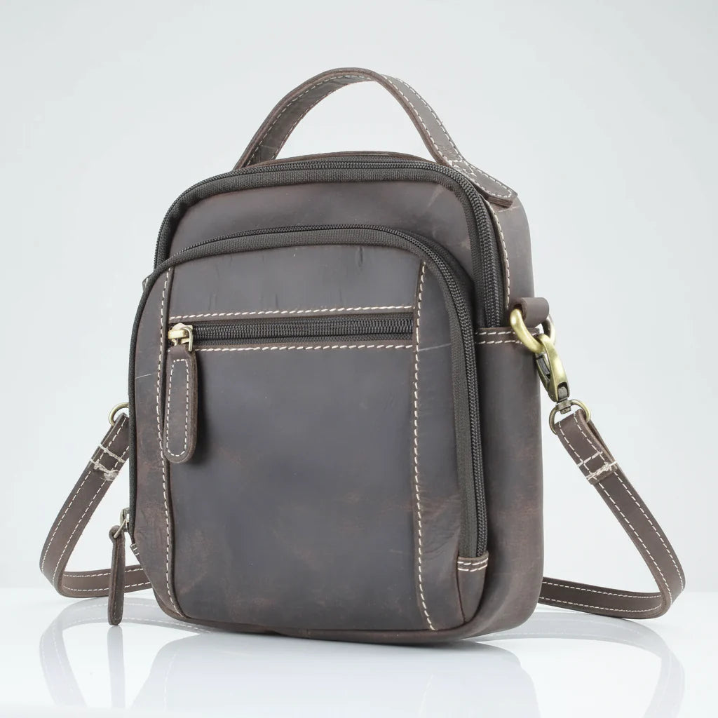Hunter genuine leather crossbody bag with a front pocket and adjustable strap for everyday use