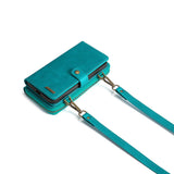 iPhone 16 leather wallet case in teal with detachable strap for style and convenience