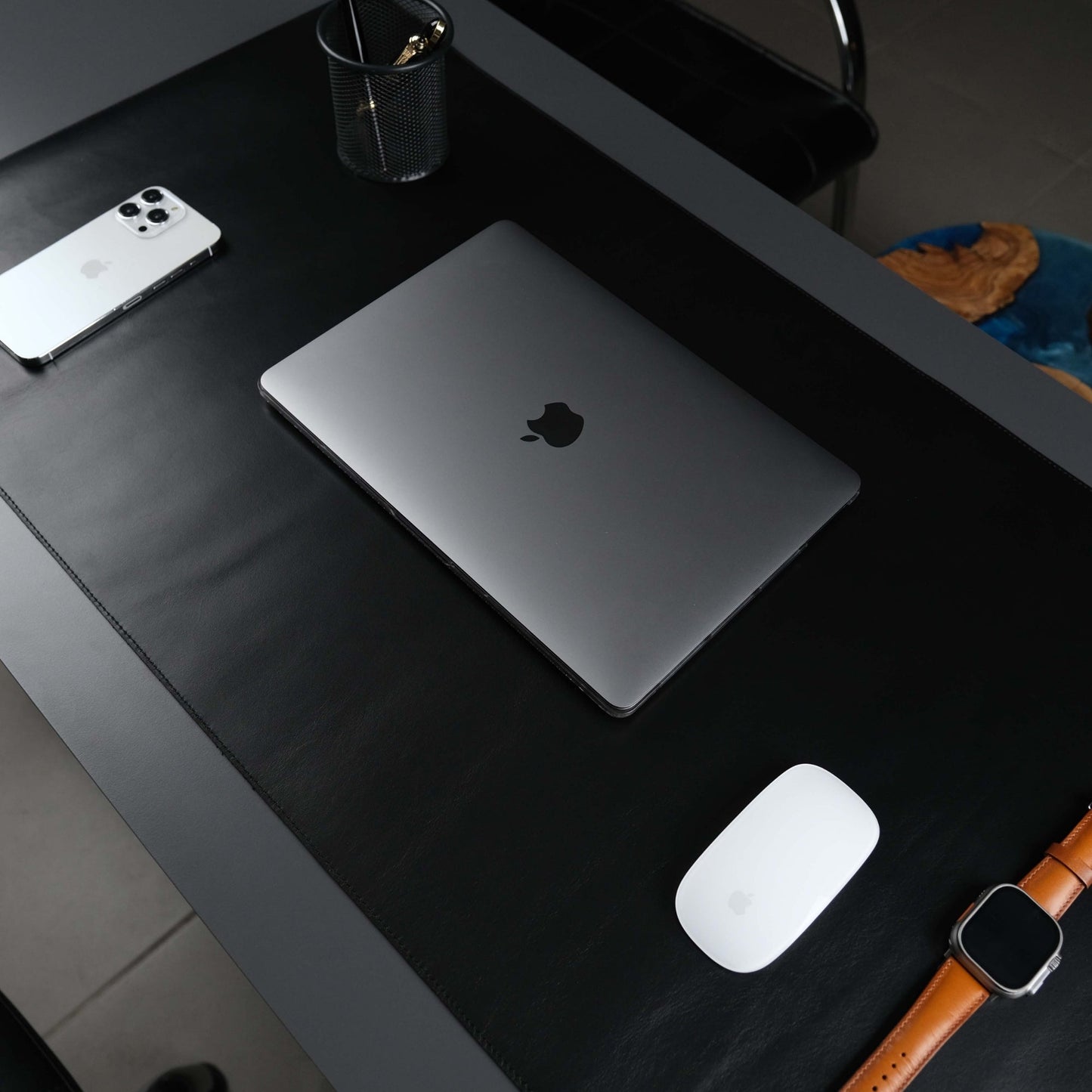 The Jersey — Midnight Black Full-Grain Leather Desk Pad