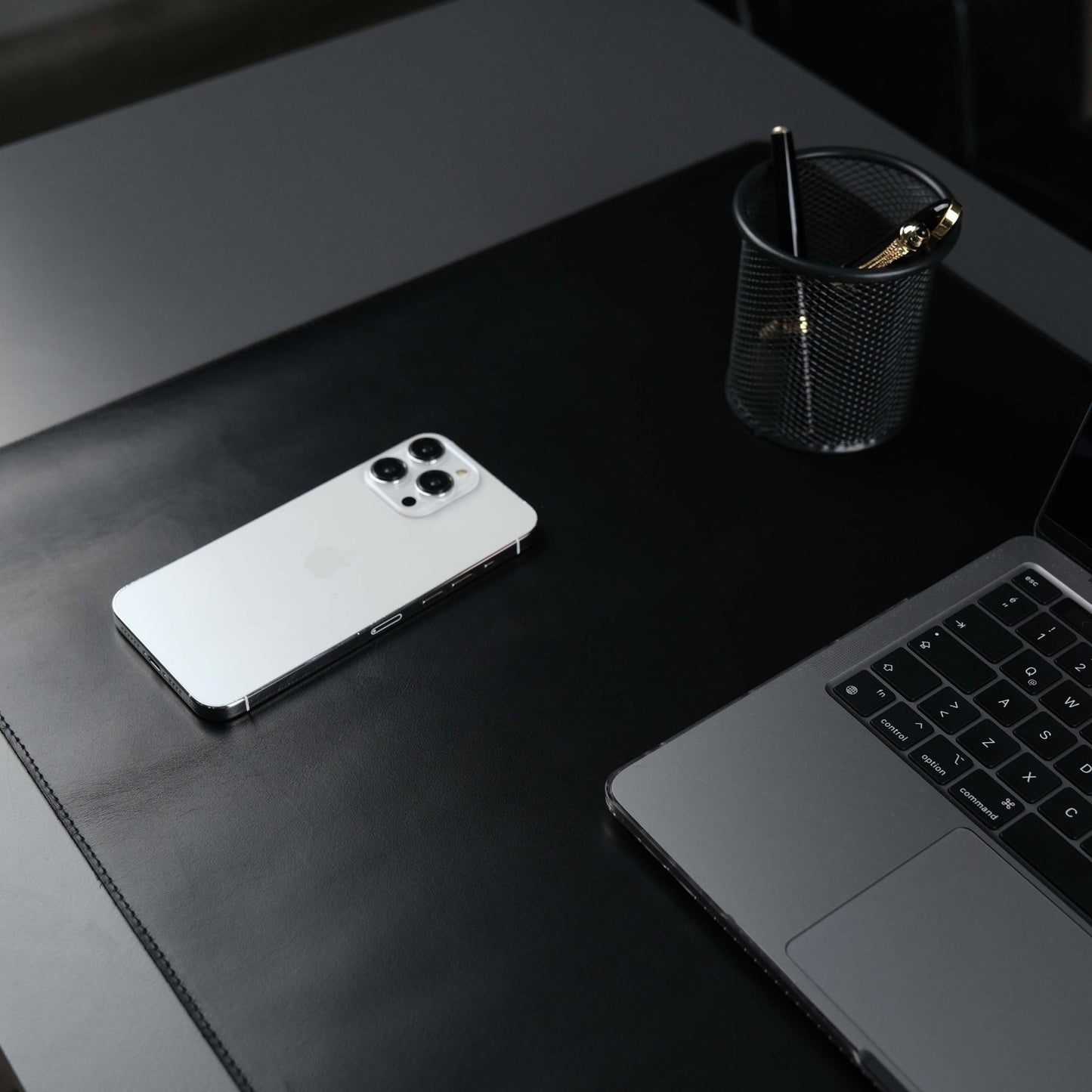 The Jersey — Midnight Black Full-Grain Leather Desk Pad