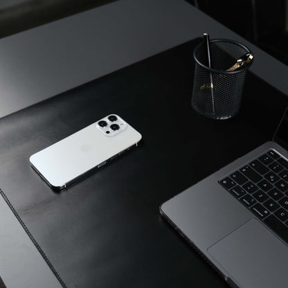 The Jersey — Midnight Black Full-Grain Leather Desk Pad