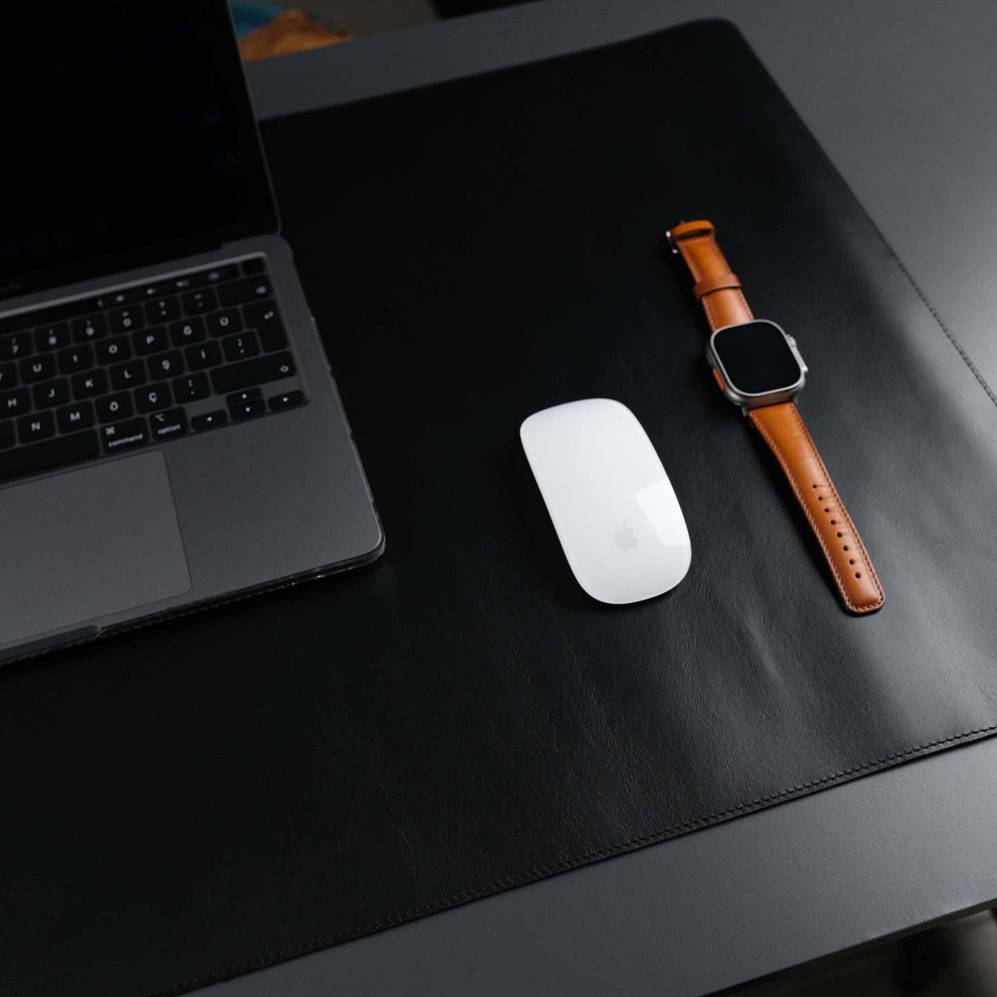 The Jersey — Midnight Black Full-Grain Leather Desk Pad