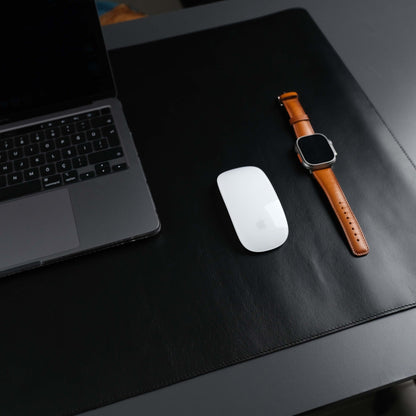 The Jersey — Midnight Black Full-Grain Leather Desk Pad