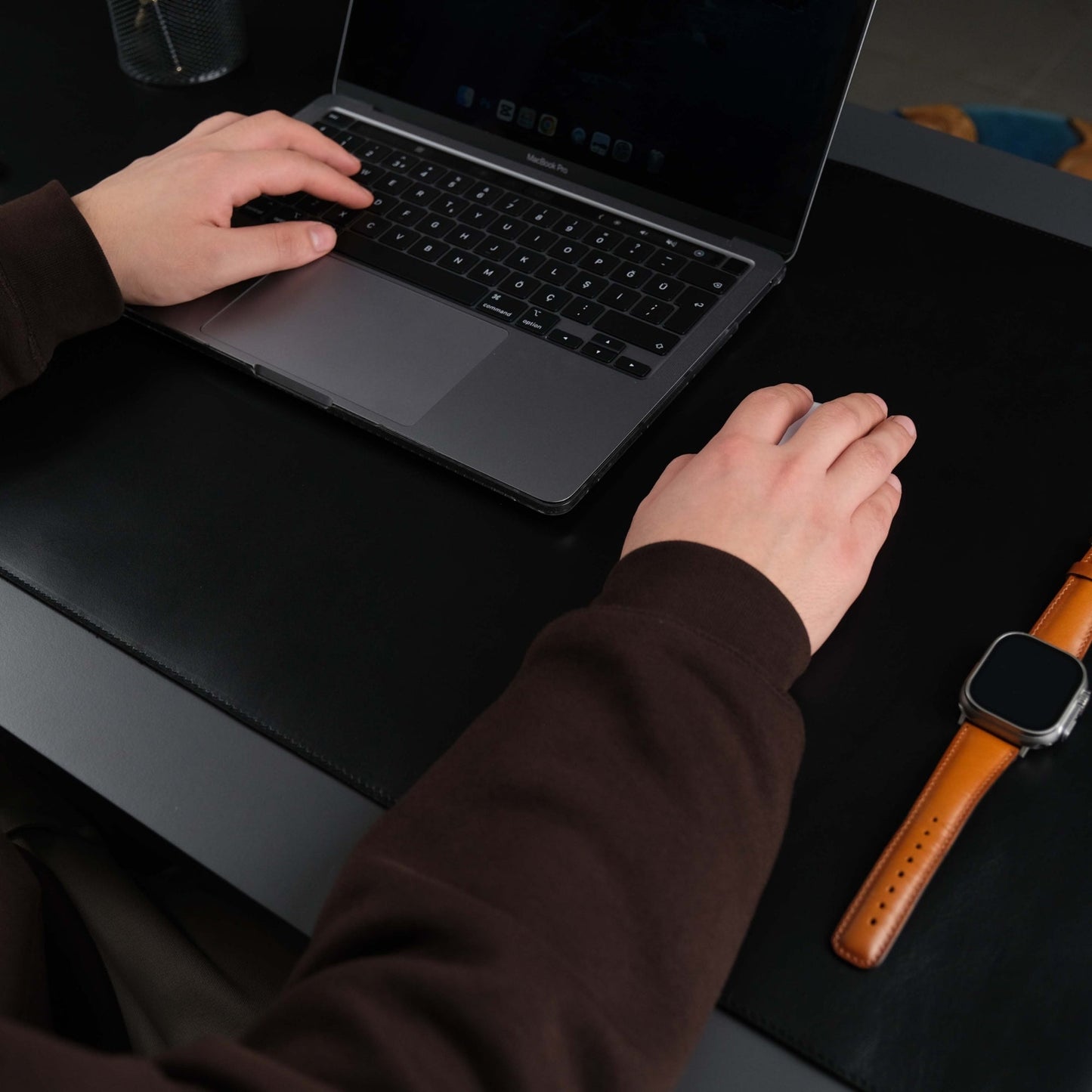 The Jersey — Midnight Black Full-Grain Leather Desk Pad