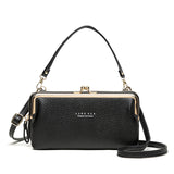 black Korean fashion crossbody wallet with gold frame and adjustable strap