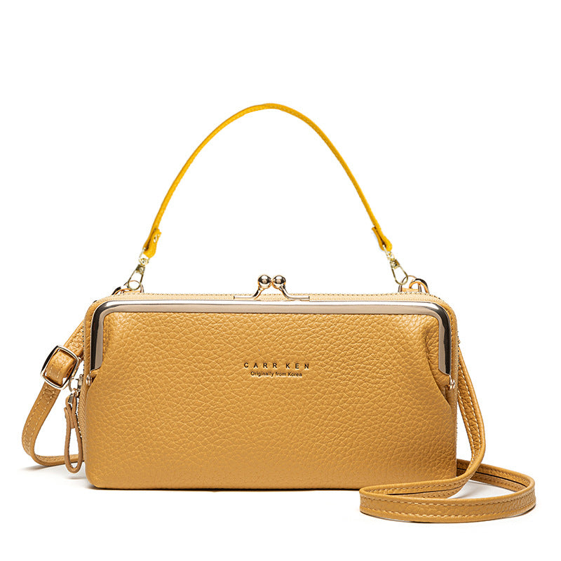Korean fashion crossbody wallet in mustard yellow with textured leather and detachable straps