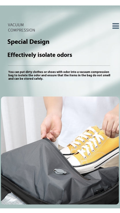 Large-capacity business laptop bag with vacuum compression design for odor isolation and secure storage