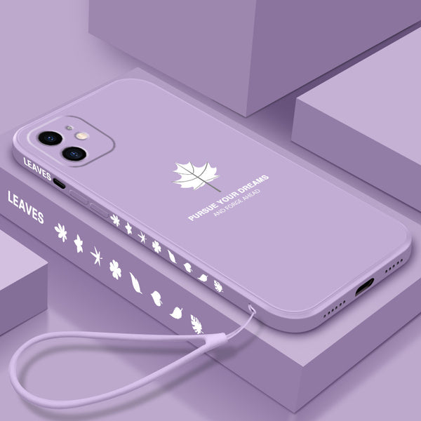 Canadian Maple Leaf iPhone case in lavender with white maple leaf design and matching wrist strap