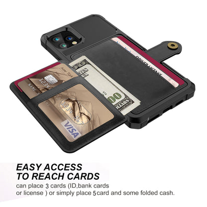 CJD black leather iPhone 13 Pro Max wallet case with card slots ID window cash pocket and camera cutout