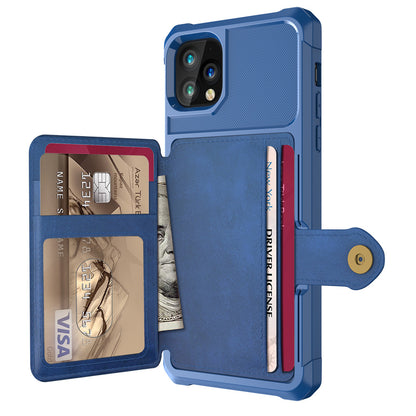 CJD blue folio with card slots and cash pocket for iPhone 13 Pro Max wallet case with magnetic snap
