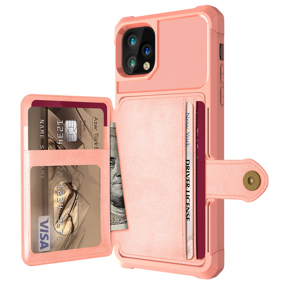 CJD pink iPhone 13 Pro Max wallet case with card slots cash pocket magnetic snap and protective bumper