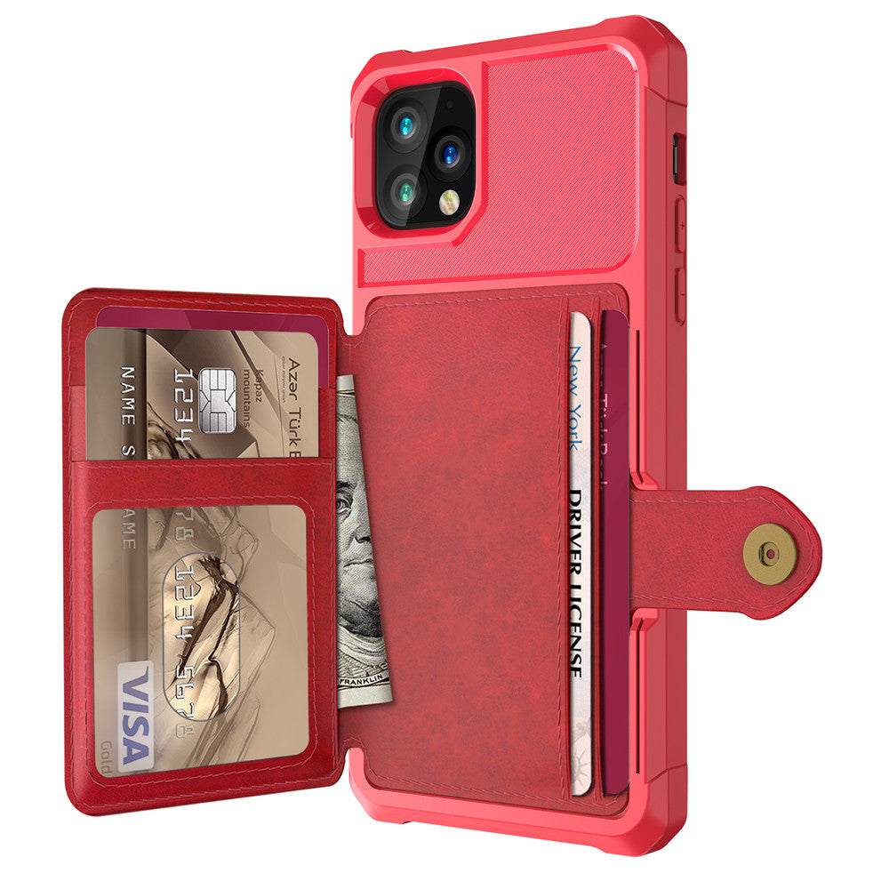 CJD red rugged iPhone 13 Pro Max wallet case with card slots cash pocket magnetic snap and camera cutout