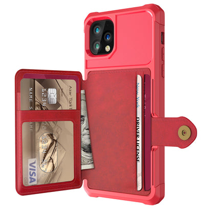 CJD red rugged iPhone 13 Pro Max wallet case with card slots cash pocket magnetic snap and camera cutout