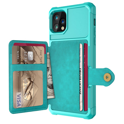 CJD turquoise leather flip iPhone 13 Pro Max wallet case with card slots ID window cash pocket and magnetic snap