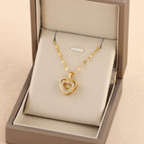 Gold heart pendant necklace with crystals in jewelry box CJD double layer love pendant for women