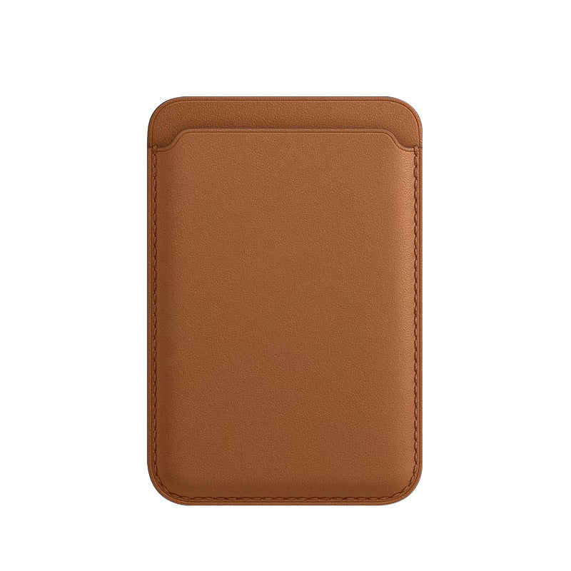 tan leather stick-on card holder for iPhone and Galaxy slim adhesive single card pocket