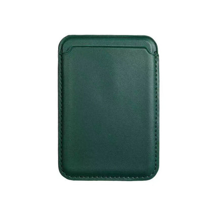 green leather stick-on card holder for iPhone and Galaxy slim adhesive wallet pocket for cards
