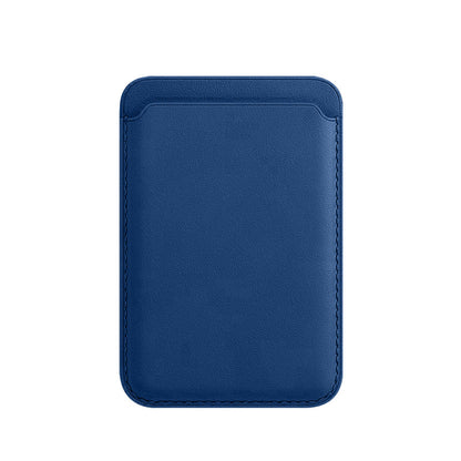 blue leather stick-on card holder for iPhone and Galaxy attached to phone case back single pocket