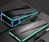 magnetic iPhone case with privacy screen in green frame showing front and back views