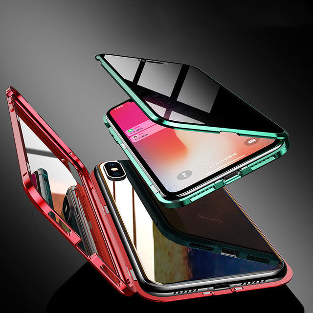 magnetic iPhone case with privacy screen shown in red and green colors with sleek durable design