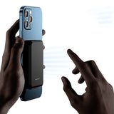 magnetic 10000mAh fast charging portable power bank attached to a blue smartphone back