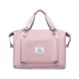 pink compact work backpack for women with top handles front zip pocket and padded shoulder straps