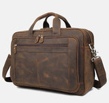 17" men's crazy-horse genuine leather business bag with multiple compartments and adjustable strap