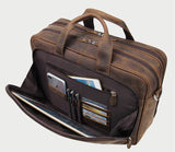 17" men's crazy-horse genuine leather business bag with multiple pockets for organization and easy access