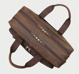 17 inch men's crazy-horse genuine leather business bag with dual zippers and sturdy handles
