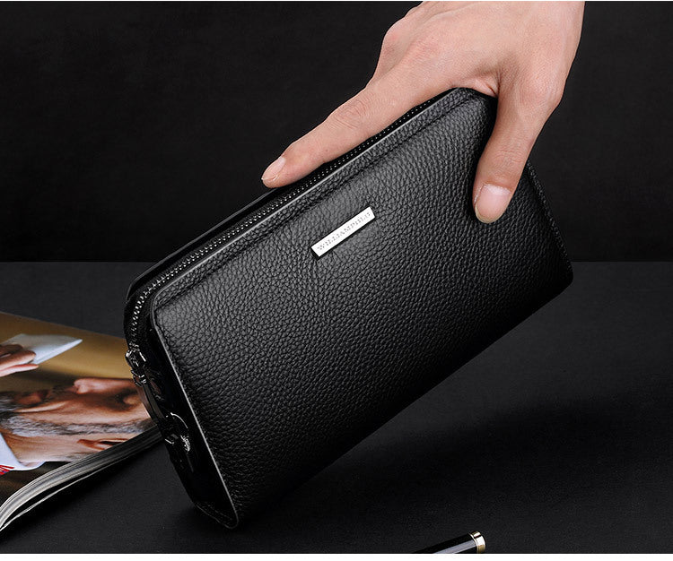 men's leather clutch wallet with a sleek design and textured finish for everyday use