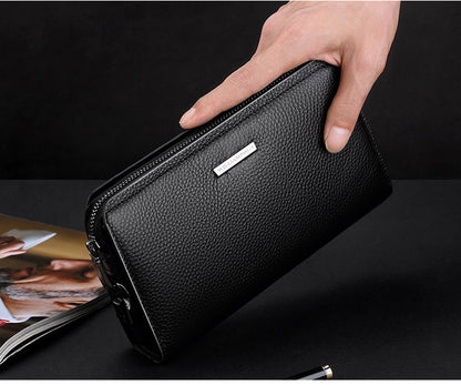 men's leather clutch wallet with a sleek design and textured finish for everyday use