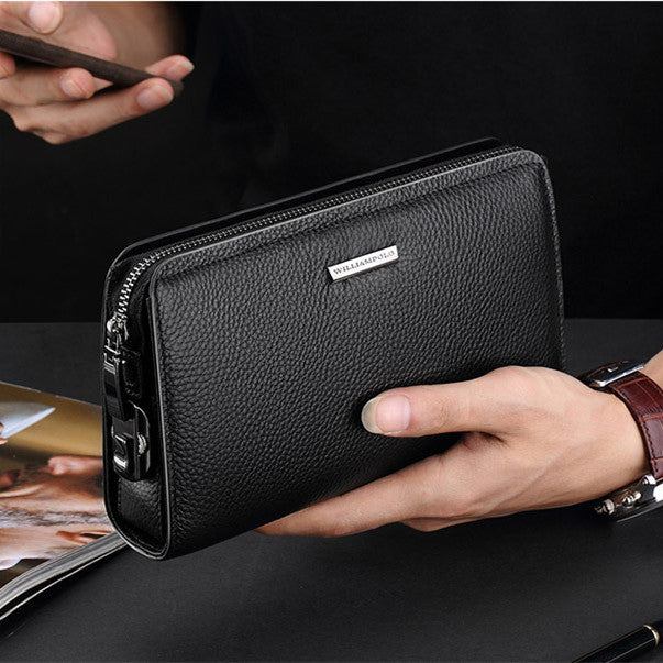 Stylish men's leather clutch wallet in black, perfect for everyday use and sleek storage