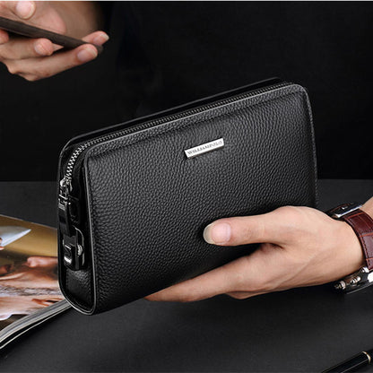 Stylish men's leather clutch wallet in black, perfect for everyday use and sleek storage