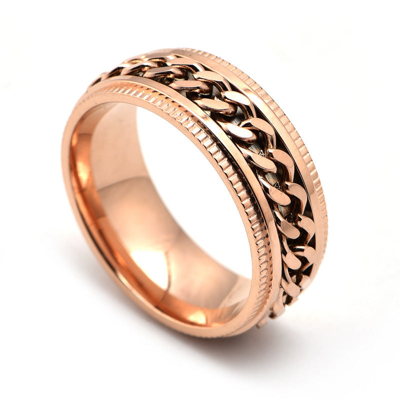 men's stainless steel spinner ring in rose gold with a stylish chain design for modern accessories