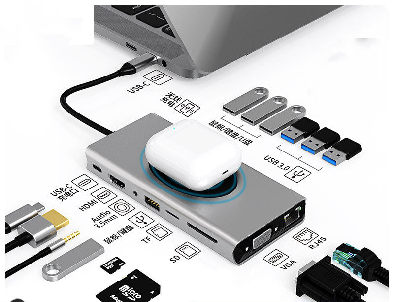 multi-interface wireless and wireline charging station with multiple ports and accessories for versatile connectivity
